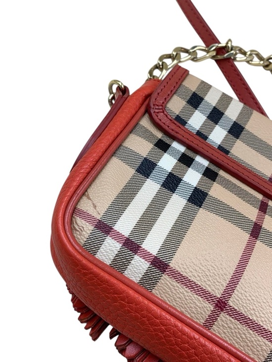 Burberry Red Leather & Signature Check Tassel Crossbody - Picture 5 of 11